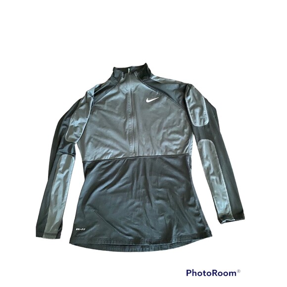 Nike Pro Black Gray 1/2 Zip Active Long Sleeve Thumb holes Running Jacket Size L - Picture 4 of 6